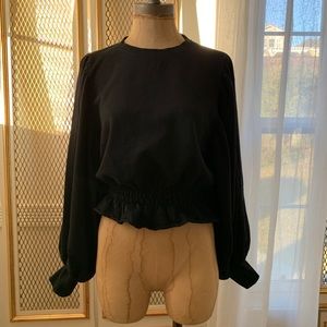 Zara Cotton Puff Sleeve Sweater Small Black